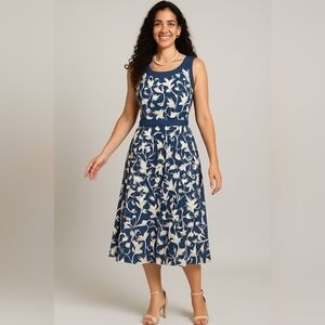 Boho Knit Denim Midi  Embroidered Floral Lace Soft Stretch New